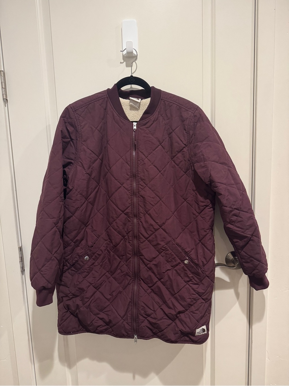 North Face Long Quilted Puffer Jacket in Deep Burgundy
